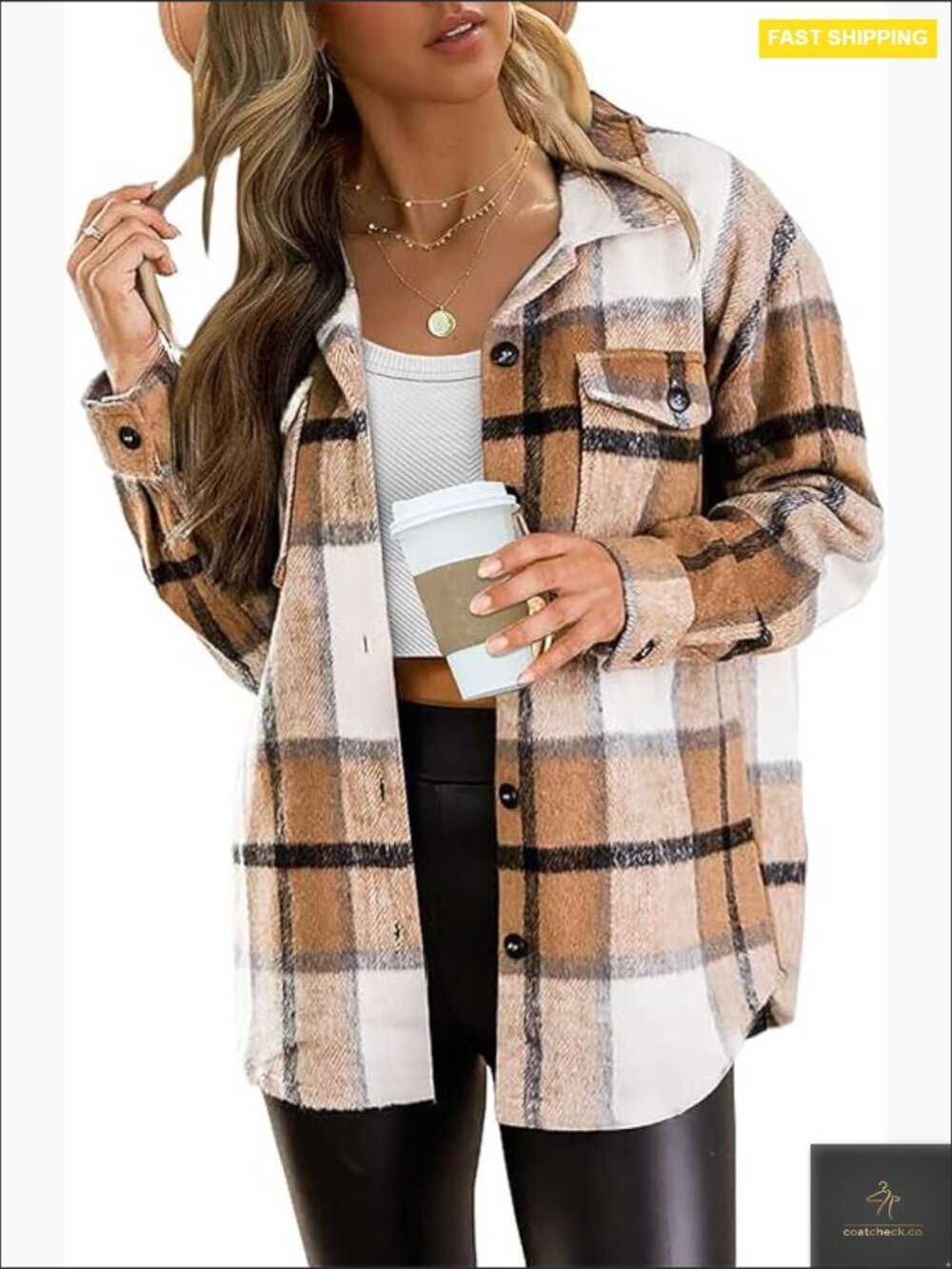 Plaid Flannel Shacket Oversized Button Down Western Cowgirl Jacket Long Sleeve